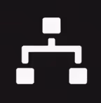 Icon of three horizontal server units connected by dotted lines on a black background.