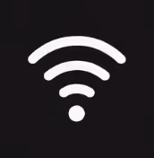 White Wi-Fi signal icon on a black background.