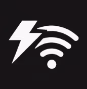 White lightning bolt and Wi-Fi signal icons on a black background.