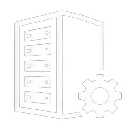 Icon of three horizontal server units connected by dotted lines on a black background.