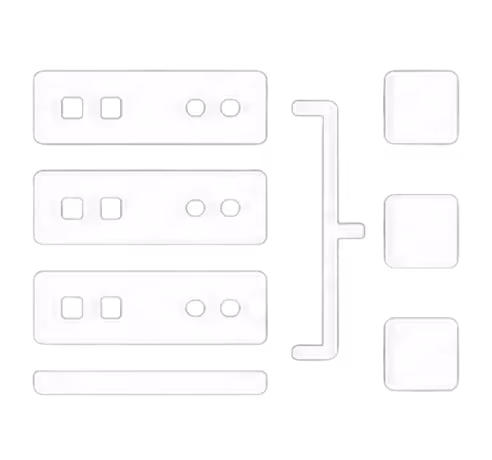 Icon of three horizontal server units connected by dotted lines on a black background.