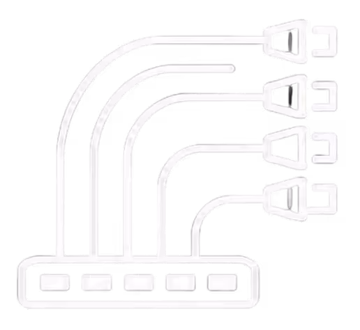 Icon of three horizontal server units connected by dotted lines on a black background.