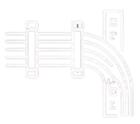 Icon of three horizontal server units connected by dotted lines on a black background.