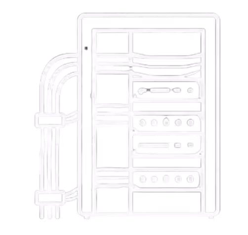Icon of three horizontal server units connected by dotted lines on a black background.