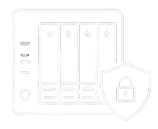 Icon of three horizontal server units connected by dotted lines on a black background.
