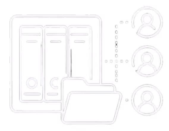 Icon of three horizontal server units connected by dotted lines on a black background.