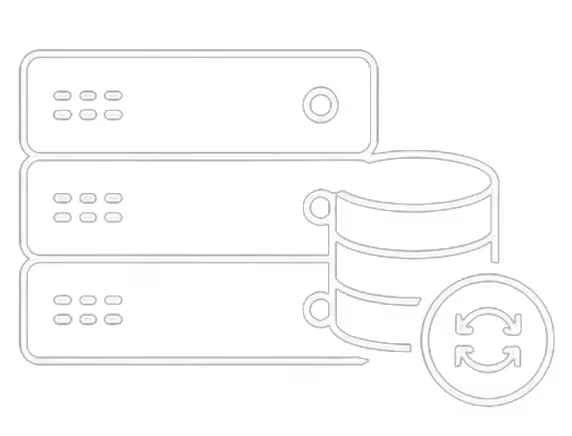 Icon of three horizontal server units connected by dotted lines on a black background.