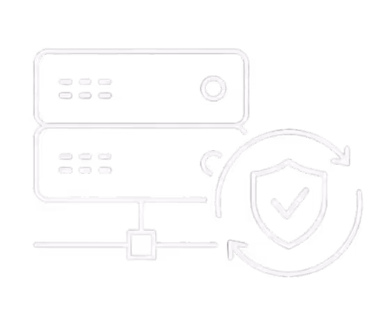 Icon of three horizontal server units connected by dotted lines on a black background.