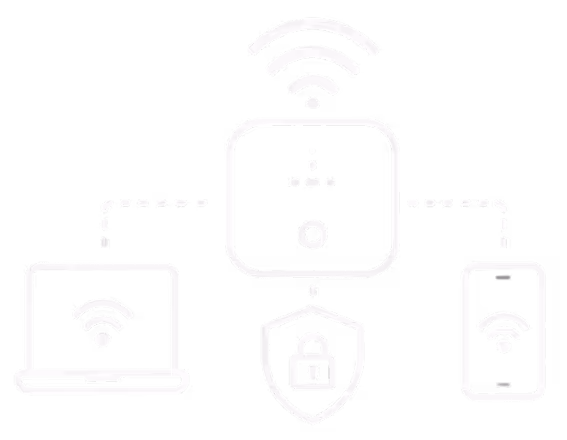 Icon of three horizontal server units connected by dotted lines on a black background.