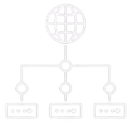 Icon of three horizontal server units connected by dotted lines on a black background.