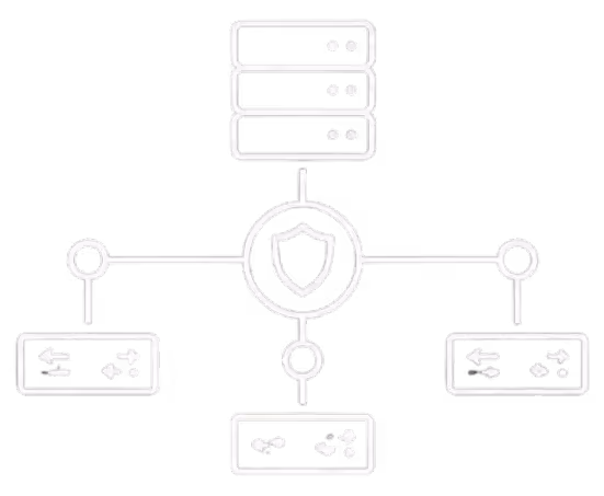 Icon of three horizontal server units connected by dotted lines on a black background.
