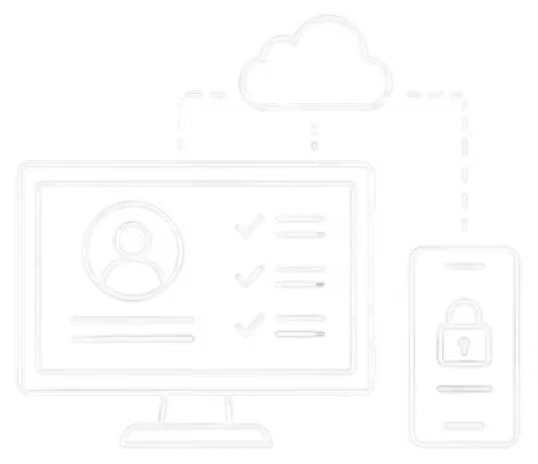 Icon of three horizontal server units connected by dotted lines on a black background.