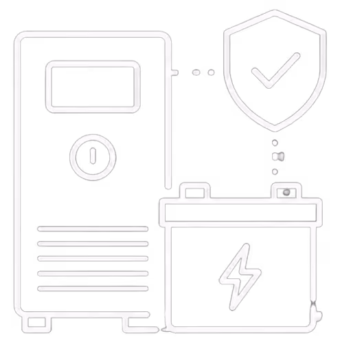 Icon of three horizontal server units connected by dotted lines on a black background.